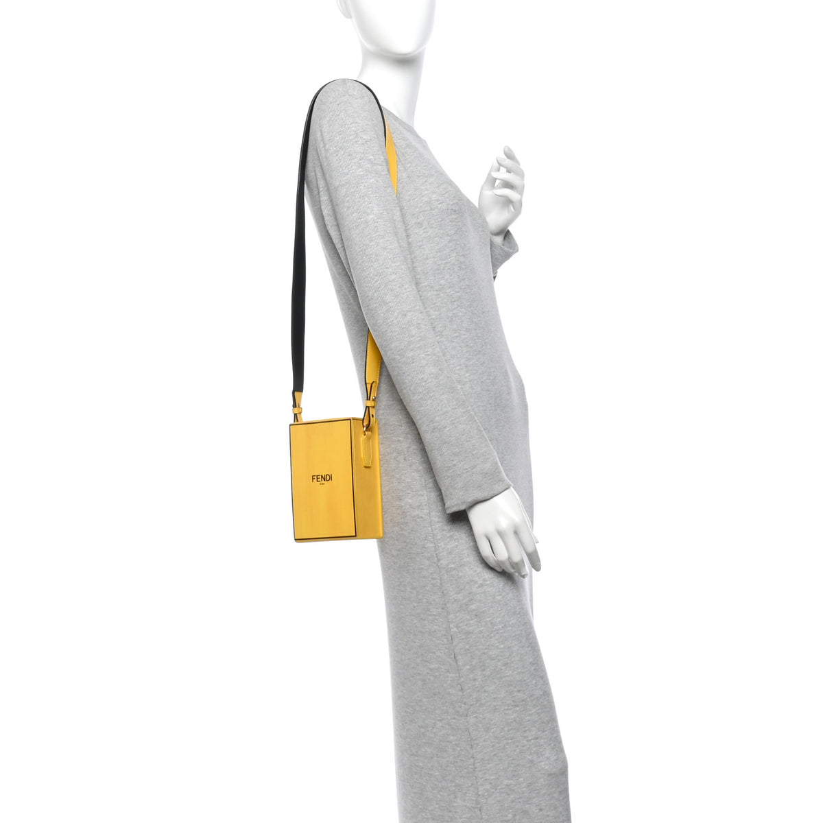 Fendi Vitello Fluffy Logo Vertical Box Yellow Box Black 2 of 10