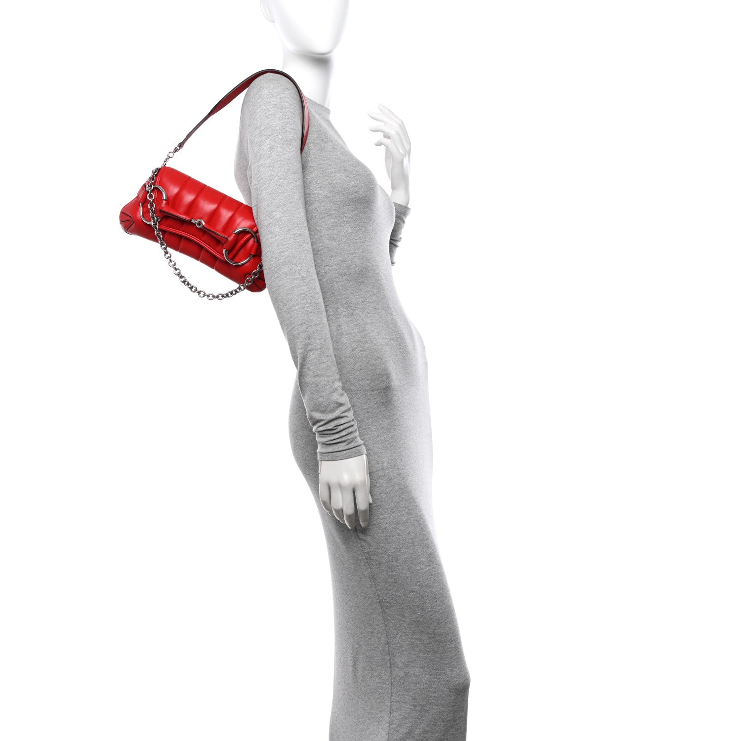 Gucci Nappa Vertical Matelasse Small Maxi Horsebit Chain Shoulder Bag Beret Red 2 of 12