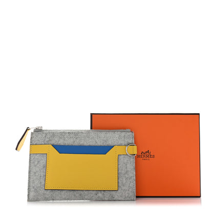Hermes Felt Epsom Colorblock Toodoo 29 Zip Pouch Gris Clair Blue Hydra Jaune De Naples 10 of 10