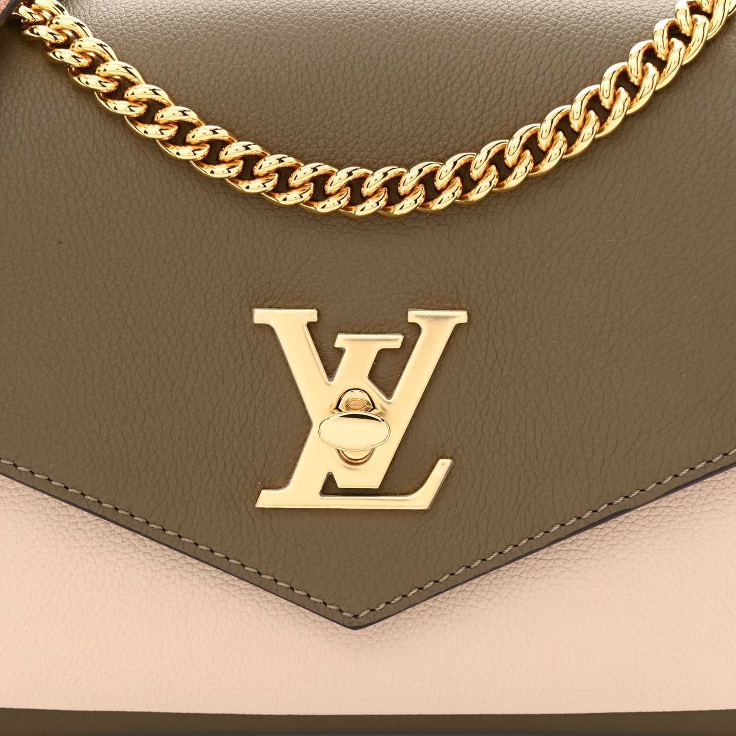 Soft Calfskin Mylockme Chain Bag BB Smokey Brown Green