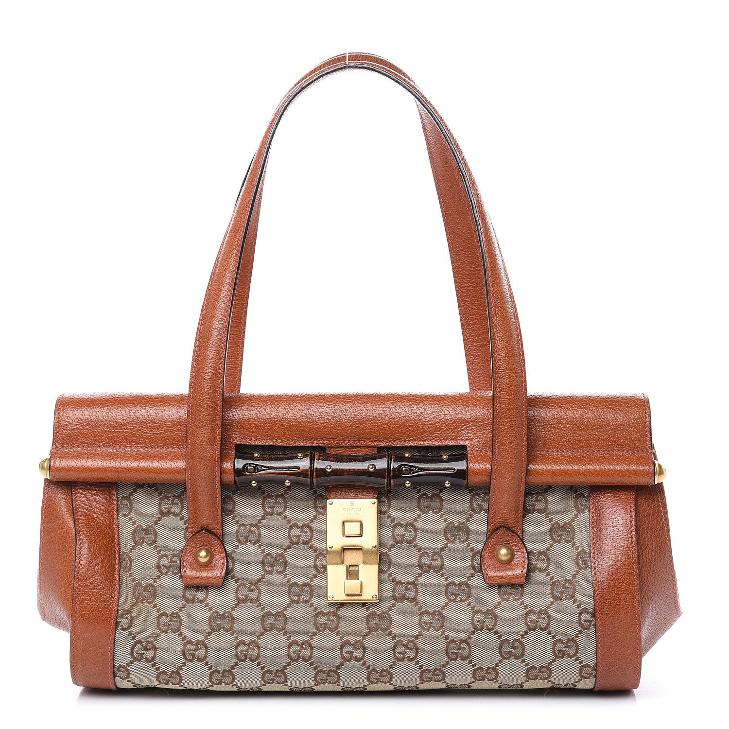 Gucci Monogram Bamboo Bullet Satchel Brown 1 of 13