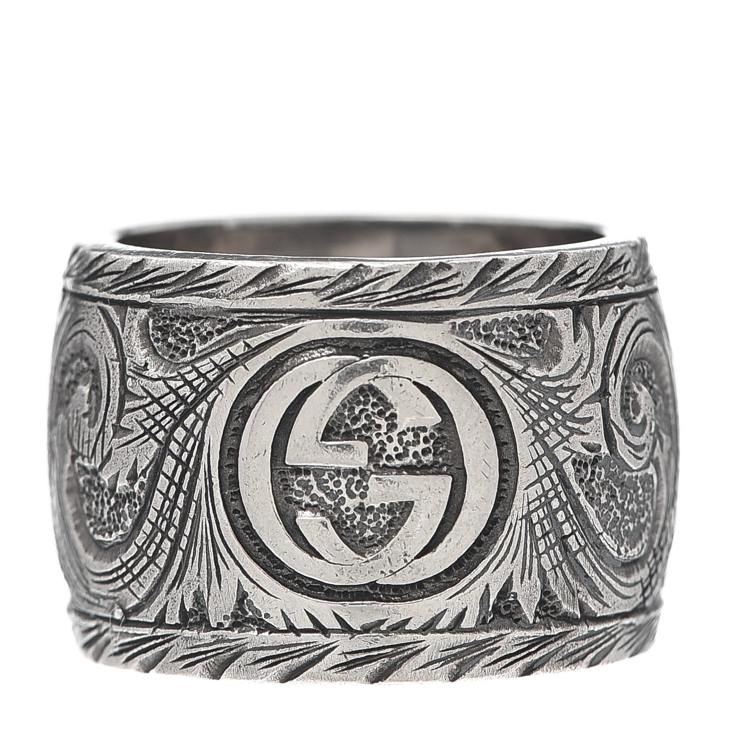 Sterling Silver Wide Feline Band Ring 53 6.25