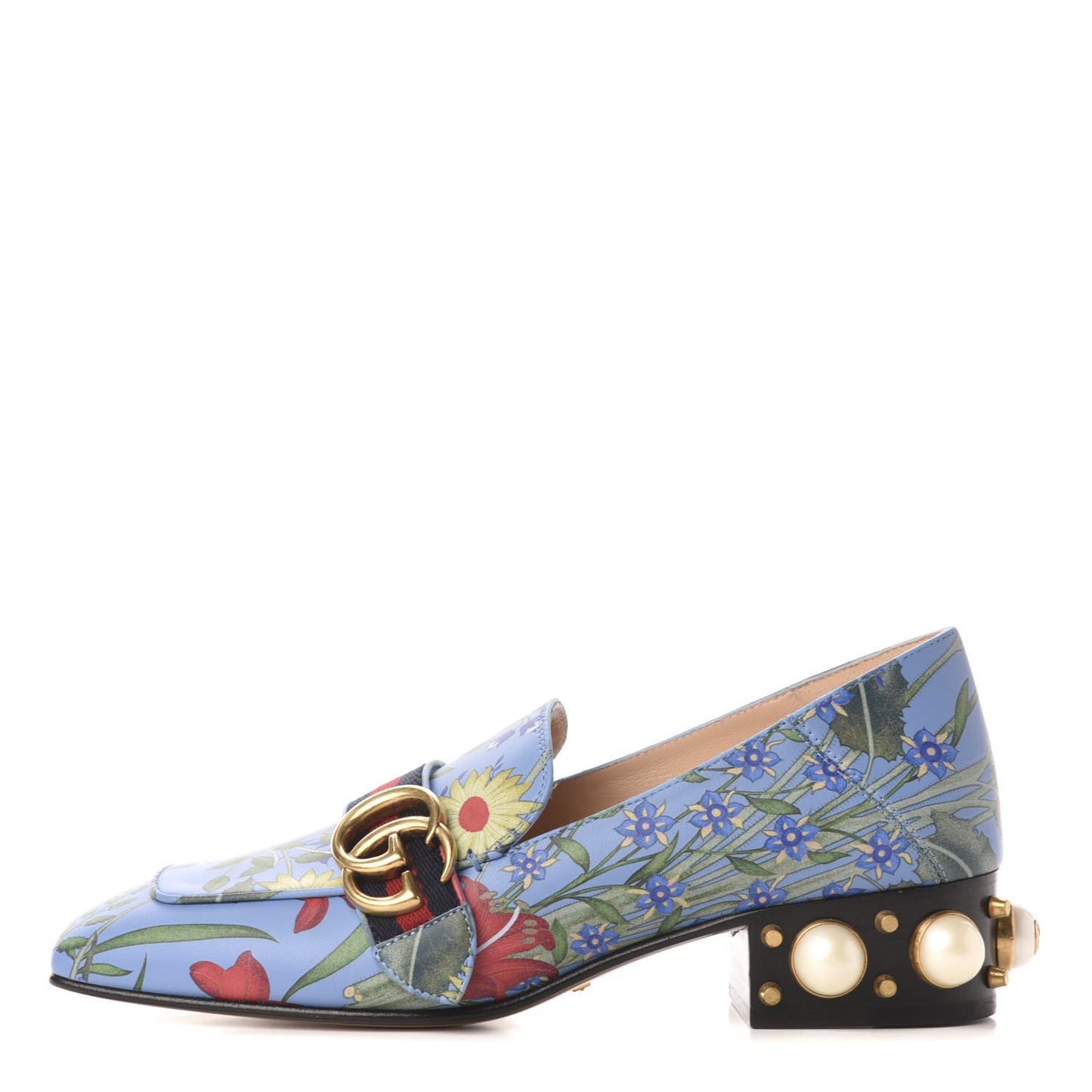Apollo Calfskin Web Pearl New Flora Peyton 35mm Loafer Pumps 37 Azure