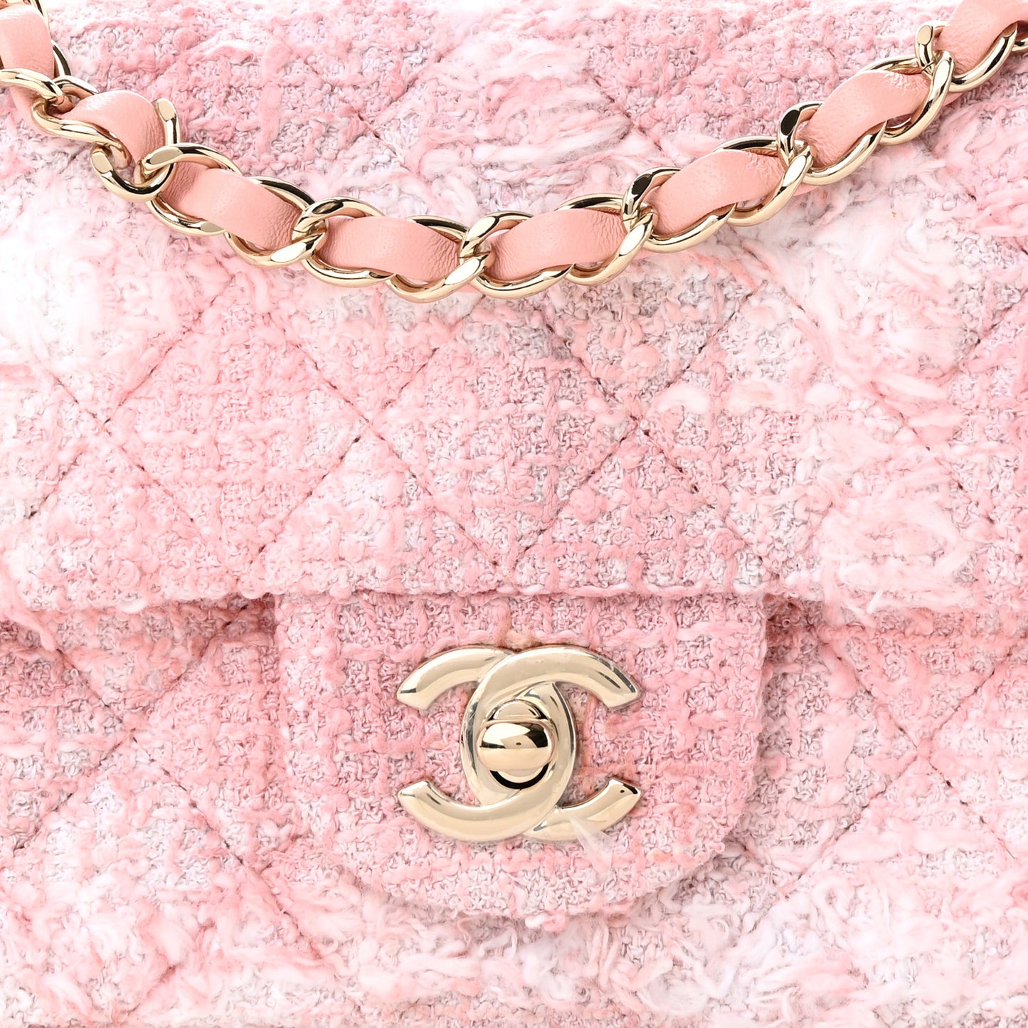 Tweed Quilted Mini Rectangular Flap Light Pink White
