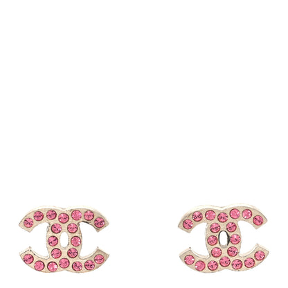Chanel Crystal CC Earrings Matte Silver Pink 1 of 5