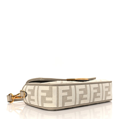 Fendi Canvas Vitello King FF Embroidered Baguette Grezzo White Nuvola 4 of 10