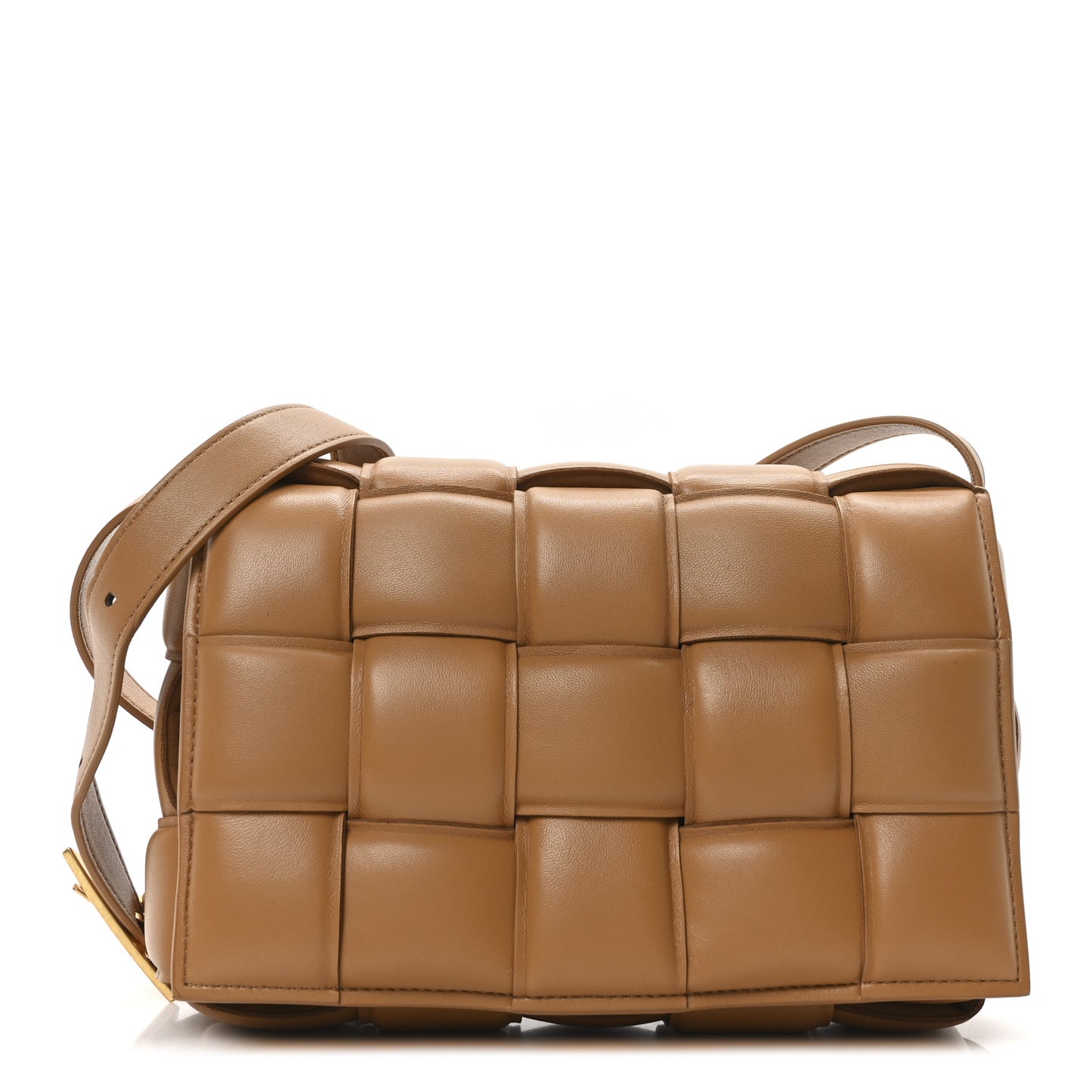 Nappa Maxi Intreccio Padded Cassette Crossbody Bag Caramel