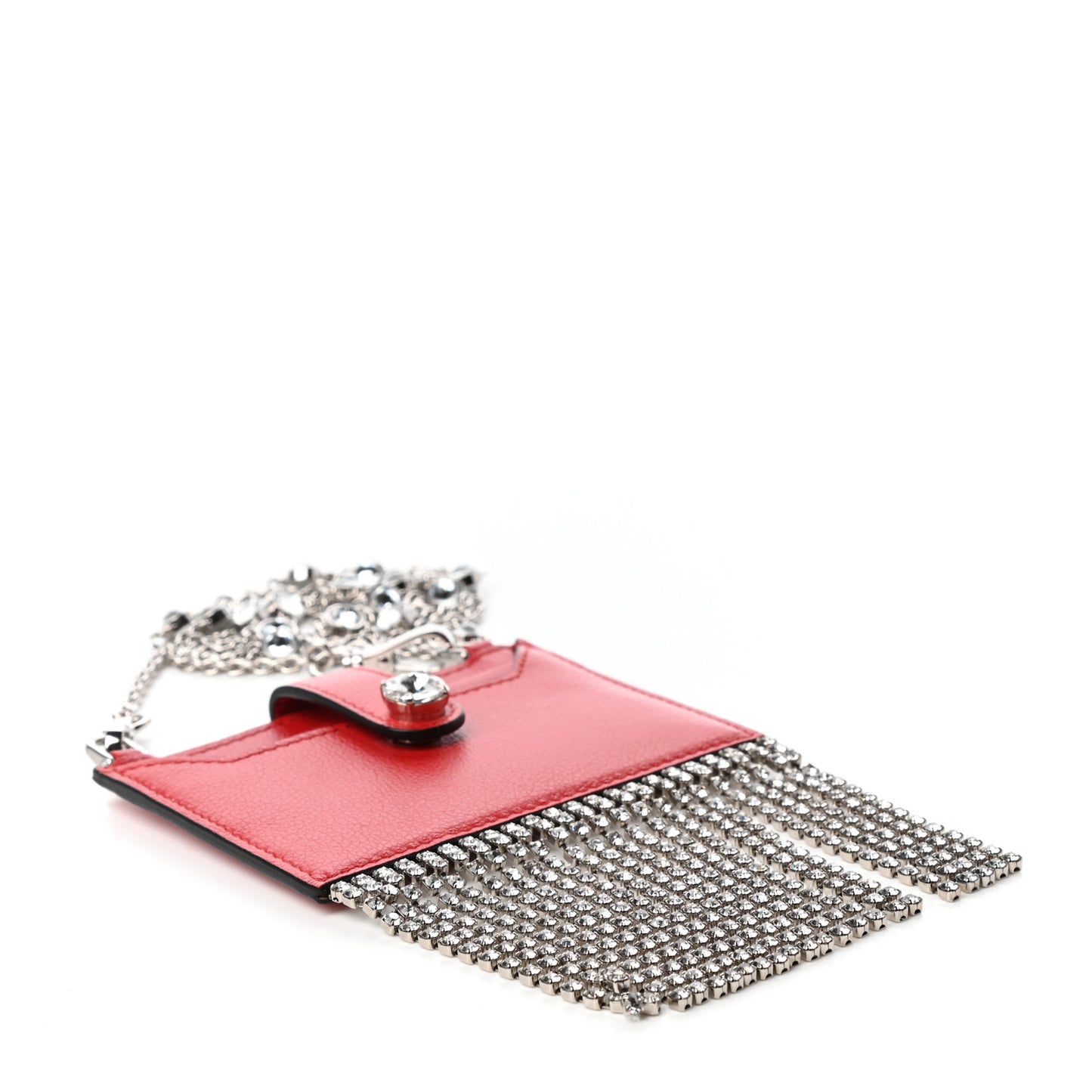 Glace Calfskin Crystal Card Holder Fringe Crossbody Fuoco