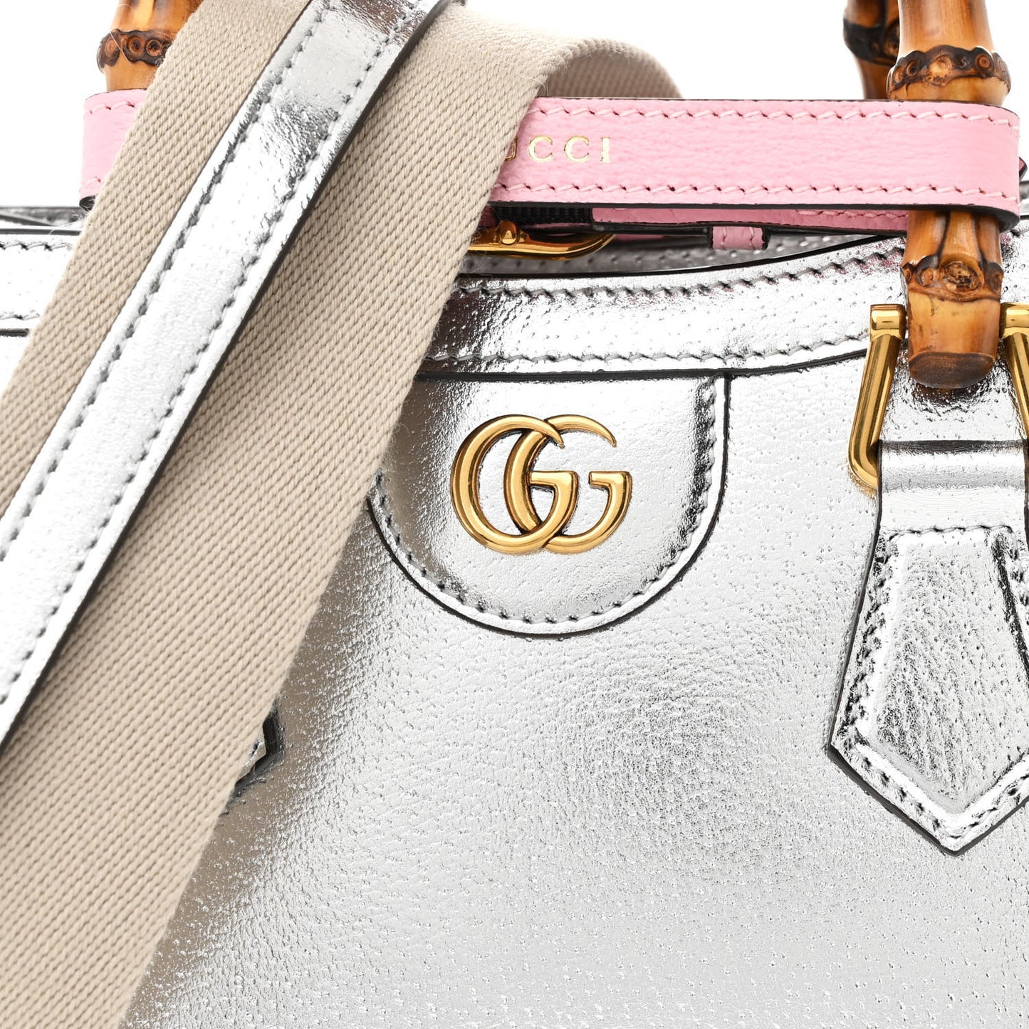 Textured Calfskin Mini Diana Tote Bag Silver Sugar Pink