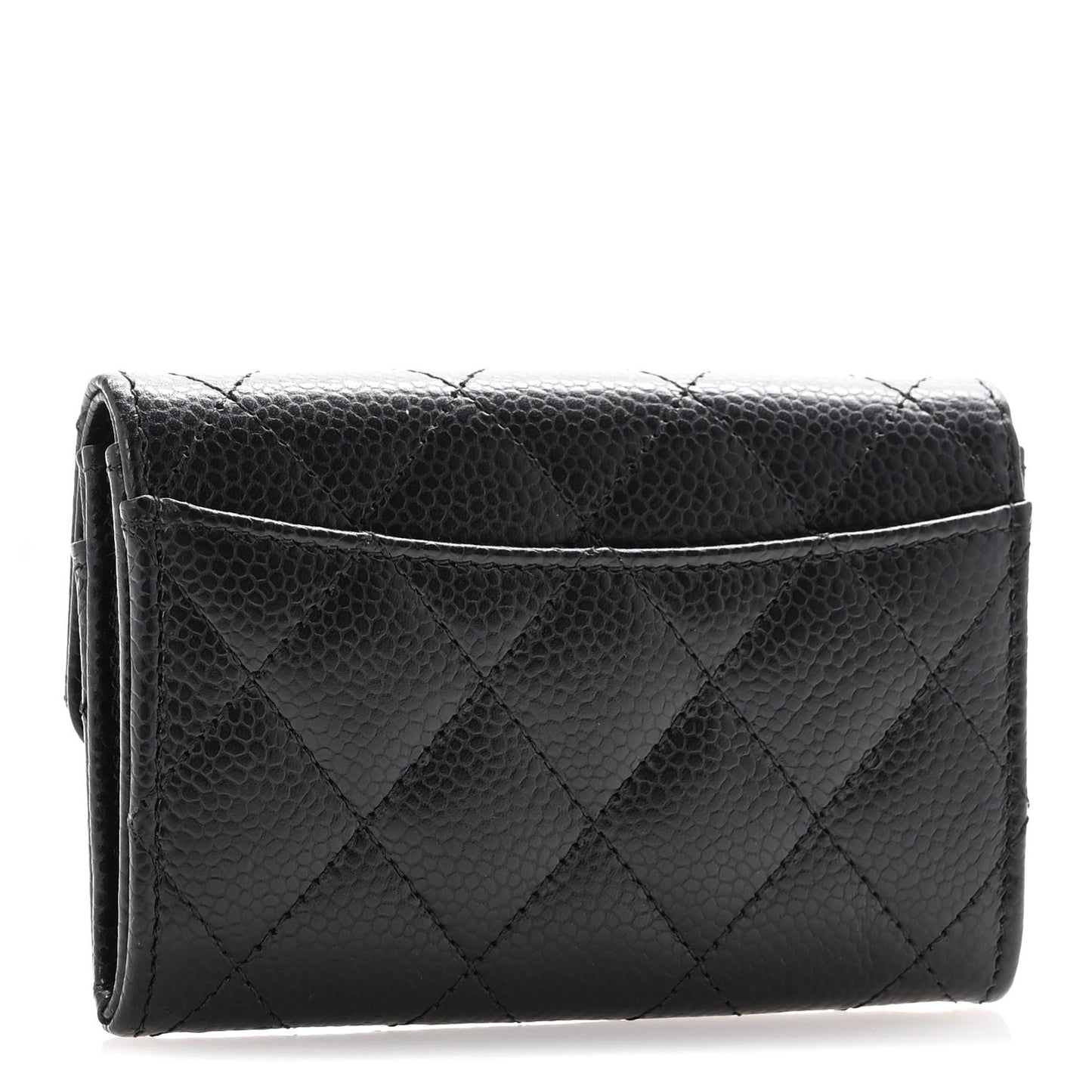 Caviar Quilted Flap Card Holder Wallet Black