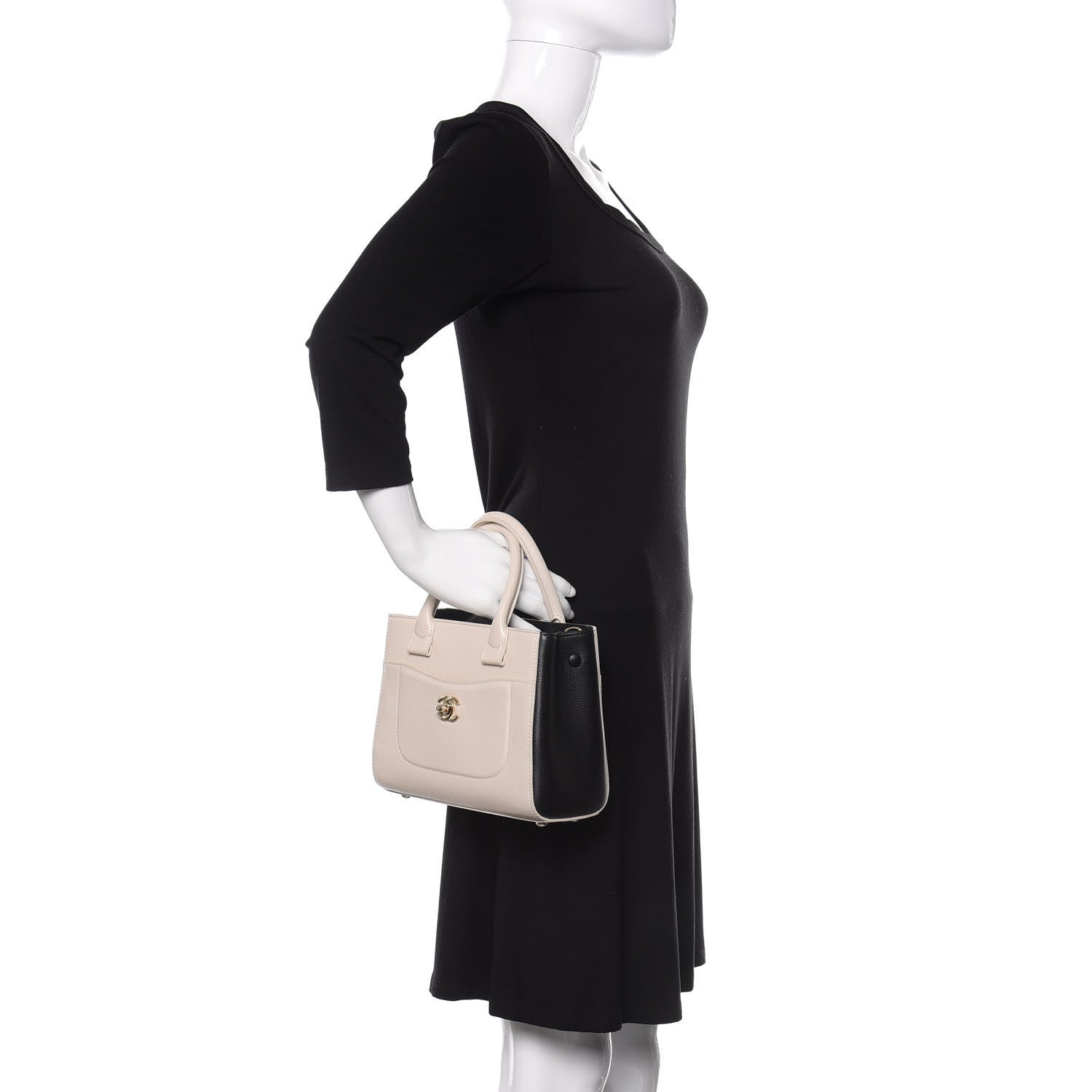 Chanel Grained Calfskin Mini Bi-Color Neo Executive Shopper Tote Beige Black 3 of 11