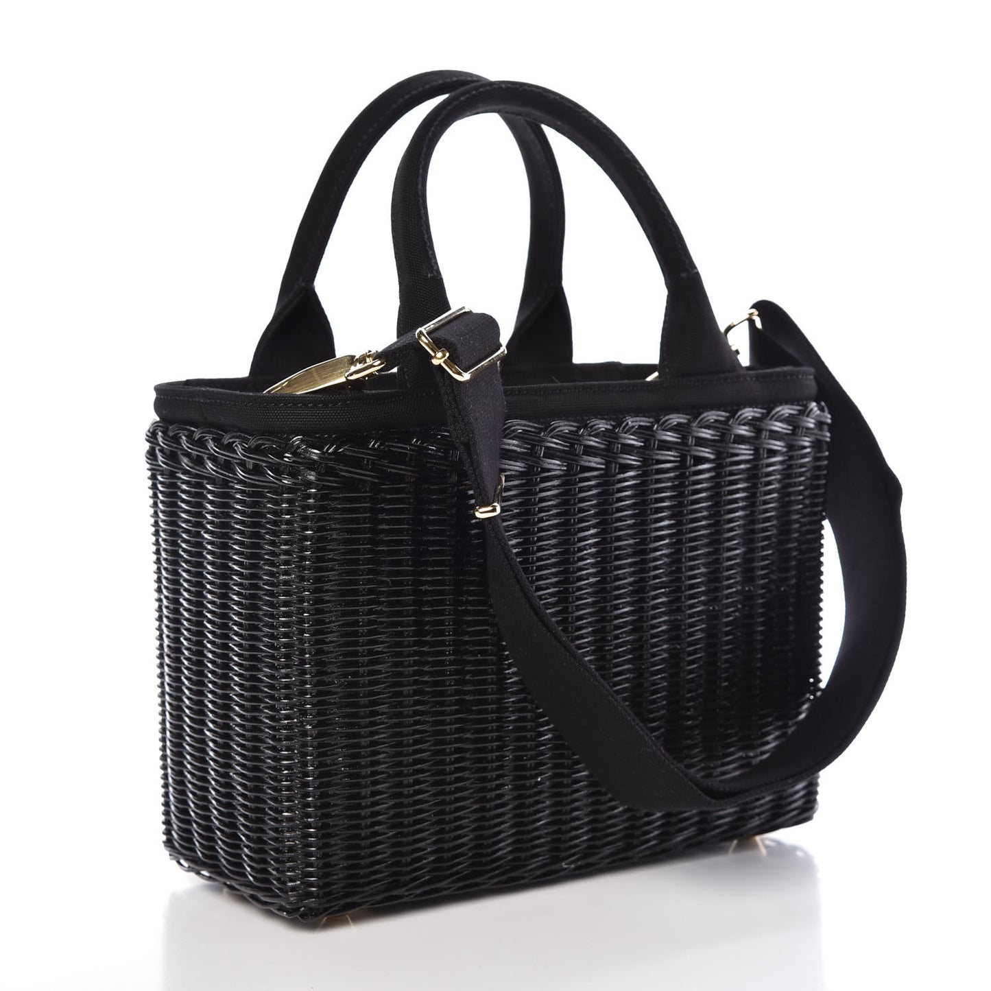 Wicker Canvas Shoulder Bag Black