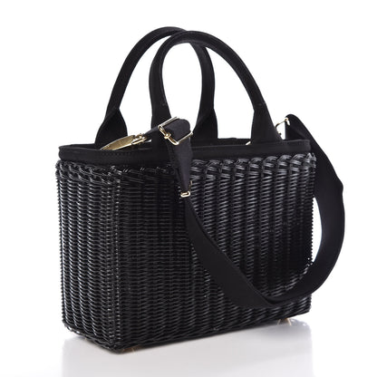 Prada Wicker Canvas Shoulder Bag Black 3 of 8