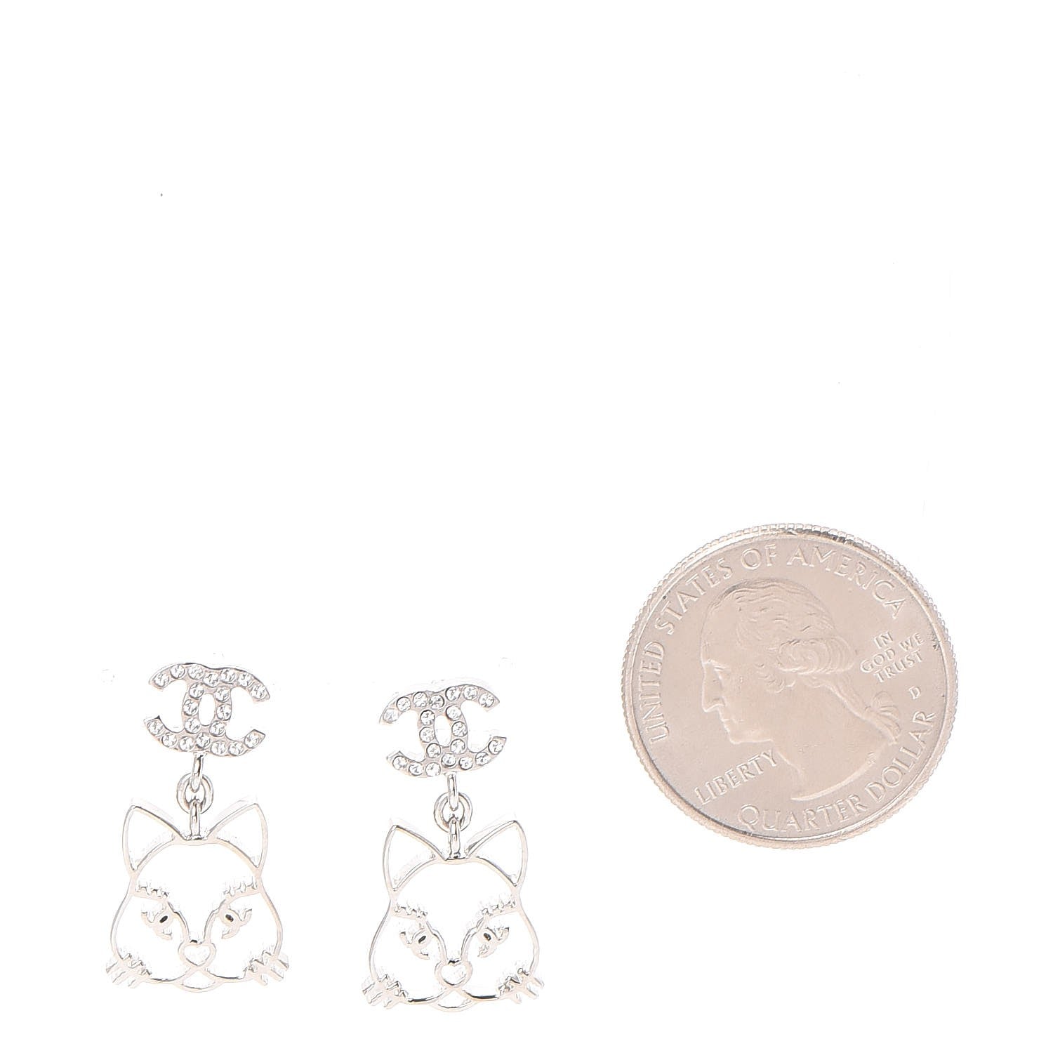 Chanel Crystal Emoji Choupette Cat CC Earrings Silver 2 of 5