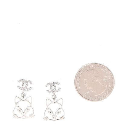 Chanel Crystal Emoji Choupette Cat CC Earrings Silver 2 of 5
