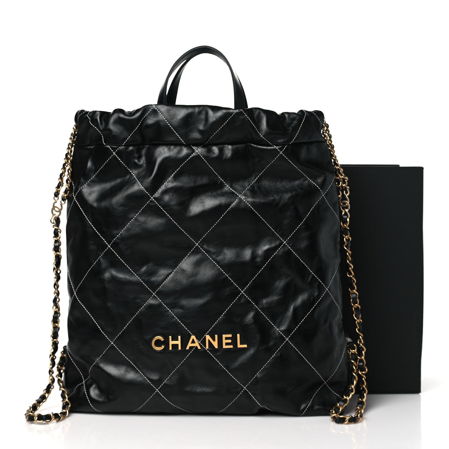 Chanel Shiny Calfskin Stitched Quilted Chanel 22 Backpack Black 11 of 11