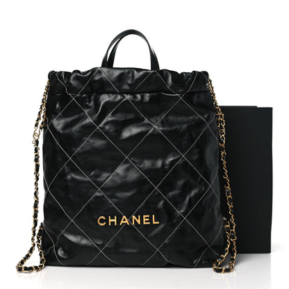Chanel Shiny Calfskin Stitched Quilted Chanel 22 Backpack Black 11 of 11