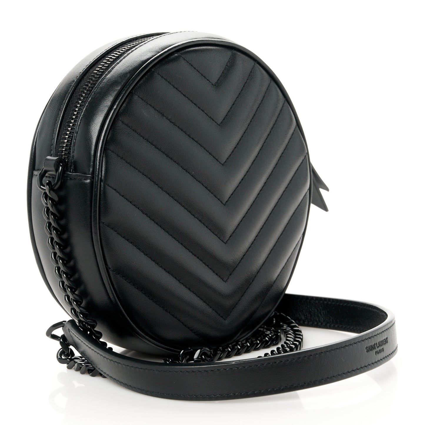 Calfskin Matelasse Chevron Round Vinyle Camera Bag Black