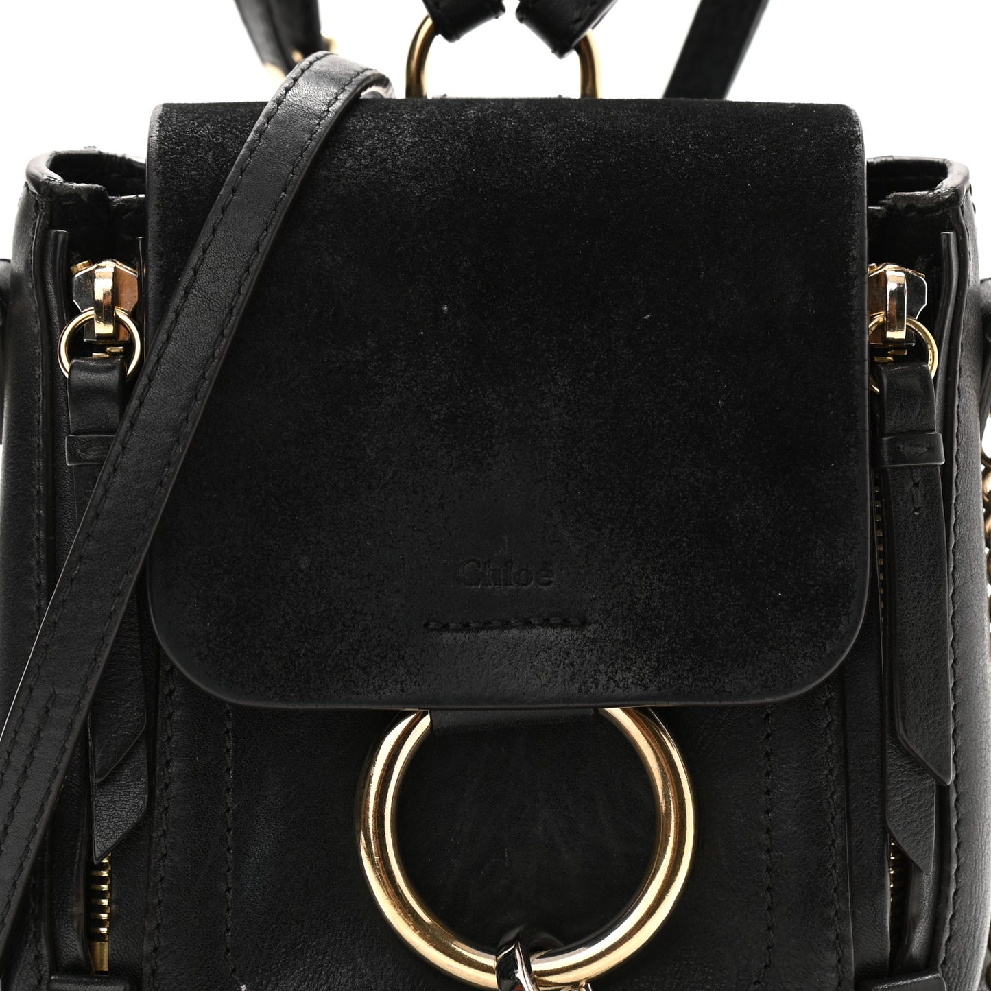 Suede Calfskin Mini Faye Backpack Black