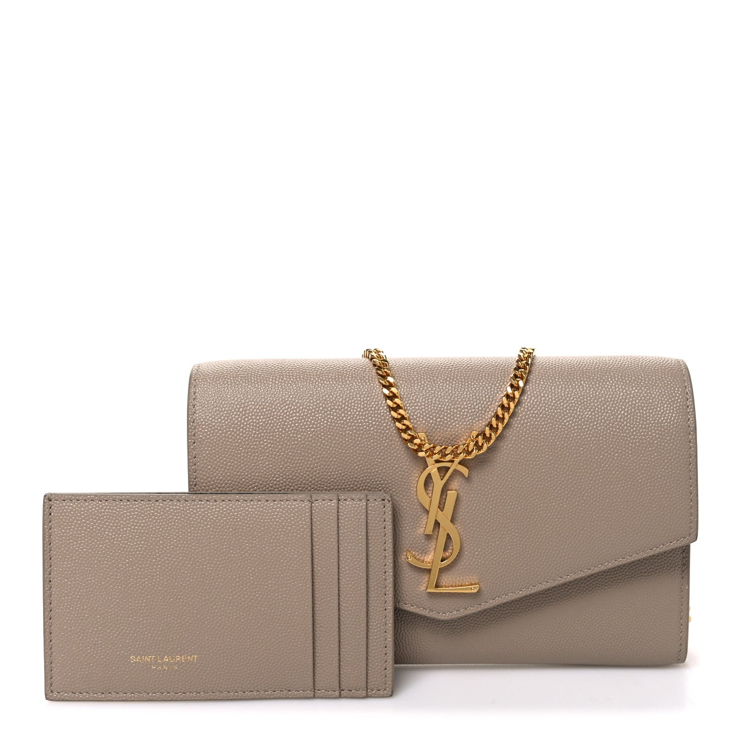 Saint Laurent Grain De Poudre Monogram Uptown Chain Wallet Dark Beige 3 of 11