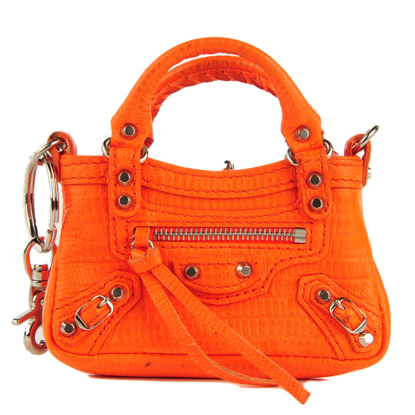 Lizard Embossed Mini First Bag Charm Orange