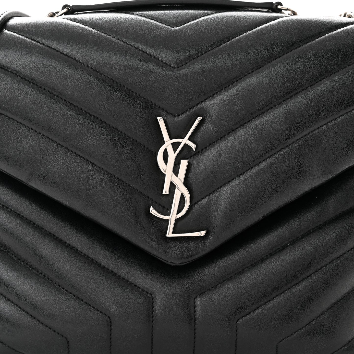Calfskin Y Quilted Monogram Medium Loulou Chain Satchel Black