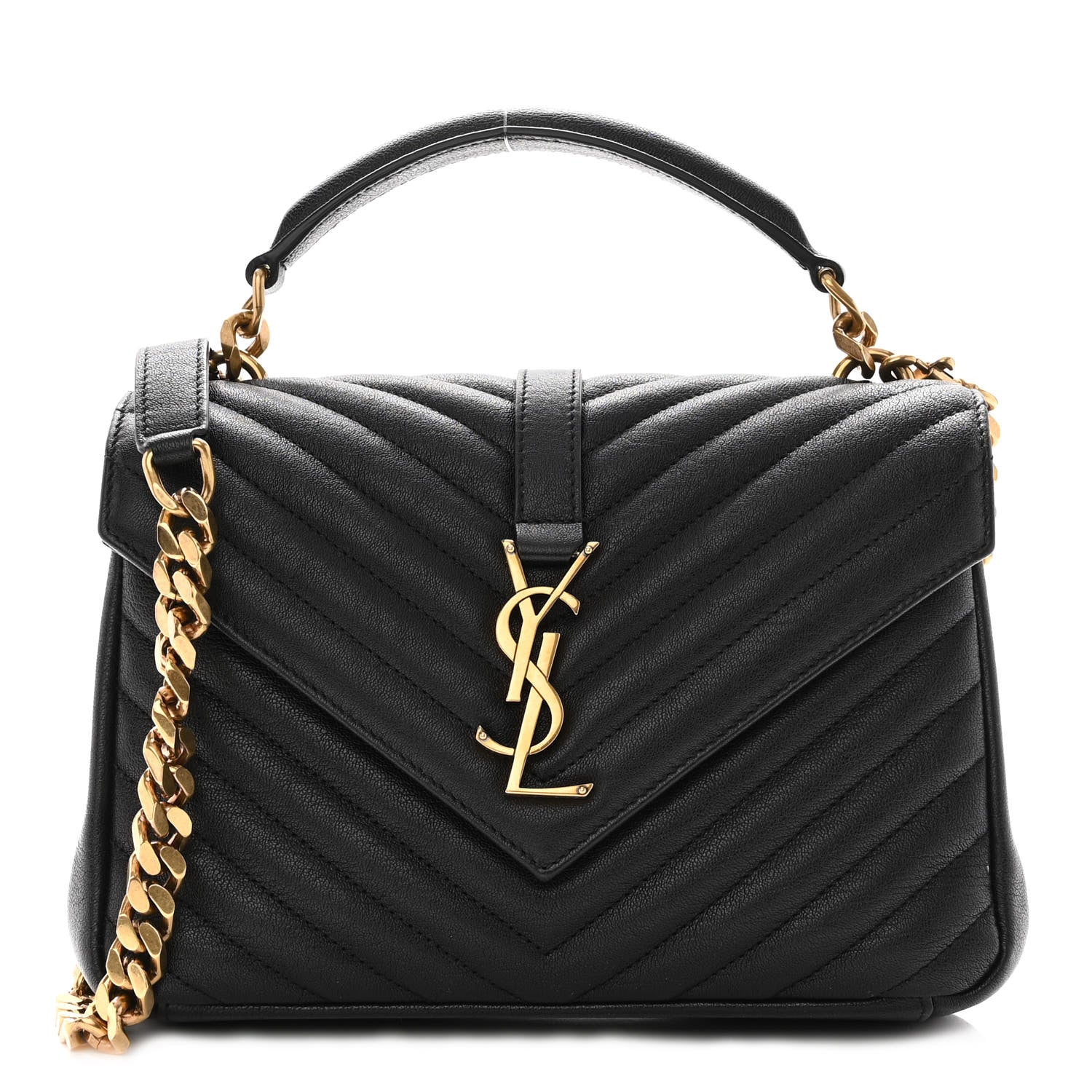Saint Laurent Sheepskin Matelasse Chevron Monogram Medium College Bag Black 1 of 10