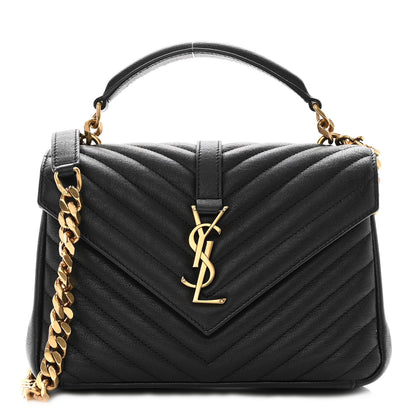 Saint Laurent Sheepskin Matelasse Chevron Monogram Medium College Bag Black 1 of 10