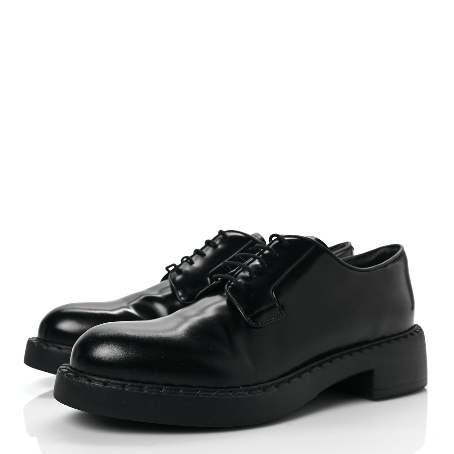 Prada Spazzolato Lace Up 50mm Loafers 39.5 Black 3 of 7