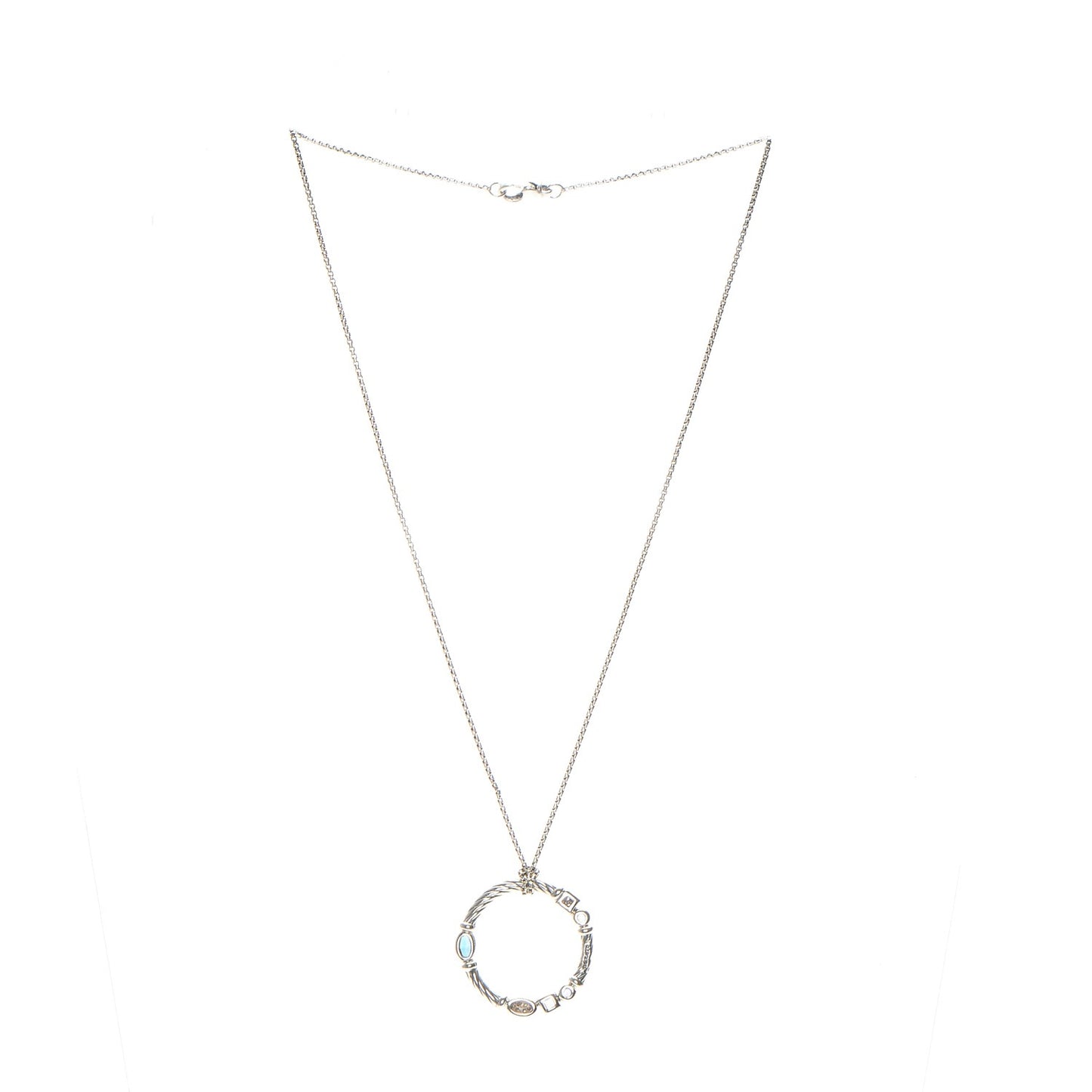 Sterling Silver Diamond Blue Topaz Iolite Aquamarine Confetti Pendant Necklace