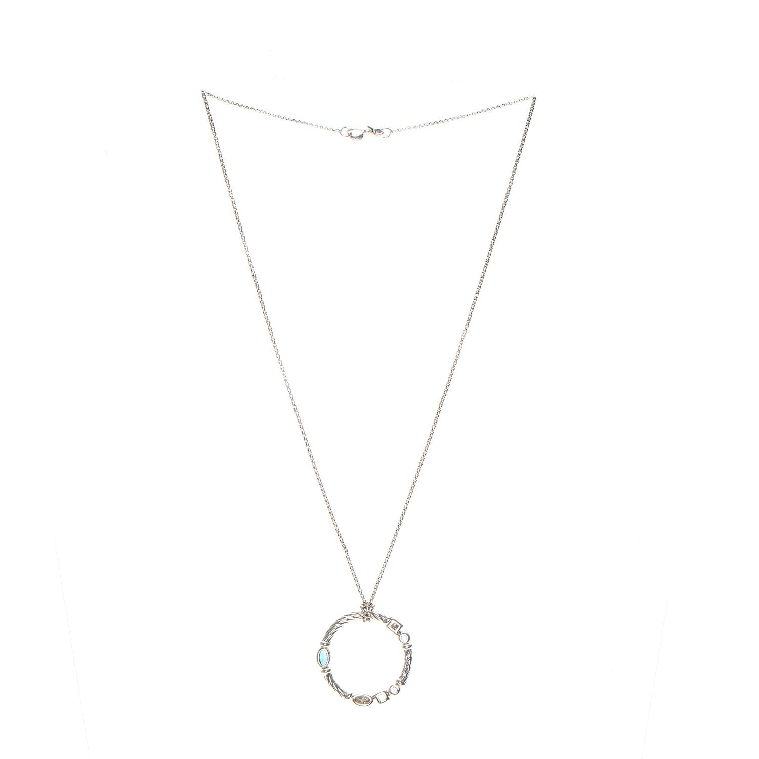 David Yurman Sterling Silver Diamond Blue Topaz Iolite Aquamarine Confetti Pendant Necklace 3 of 5