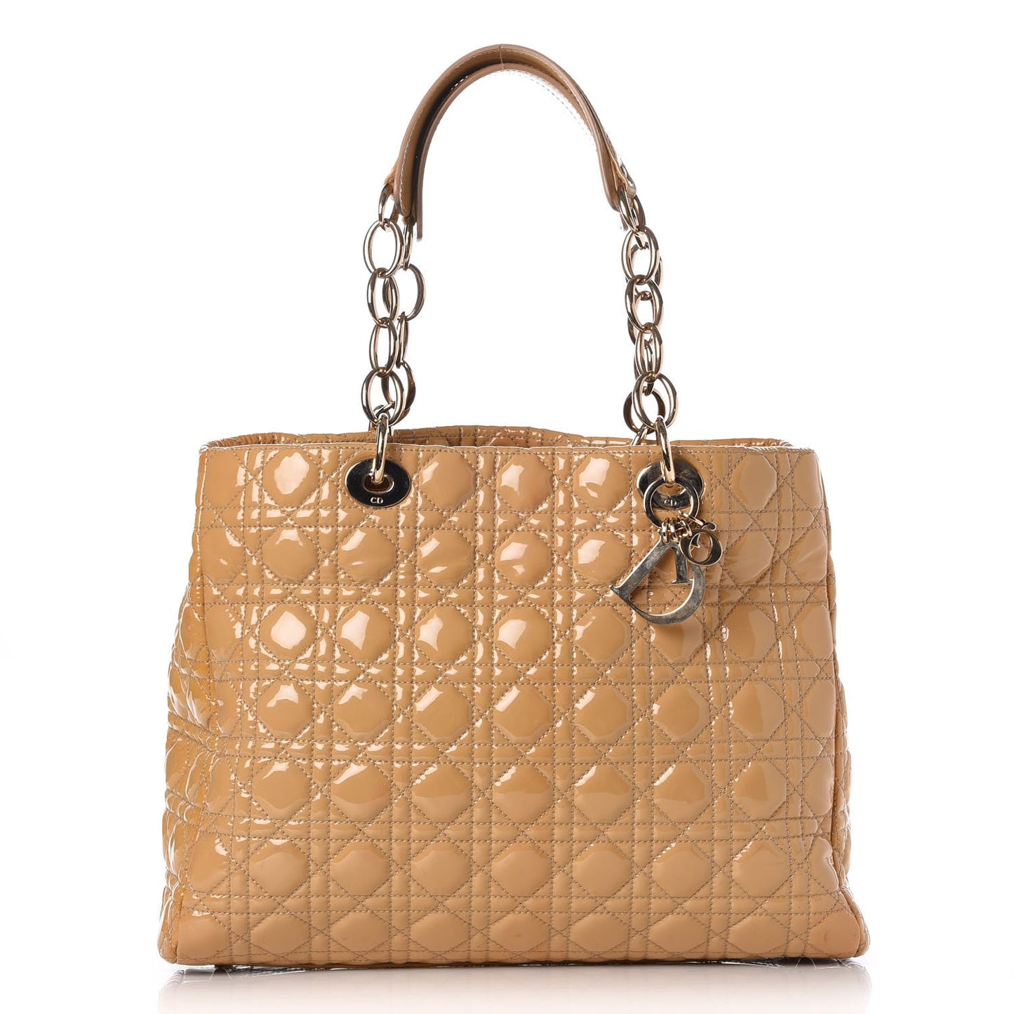 Patent Cannage Large Dior Soft Shopping Tote Beige