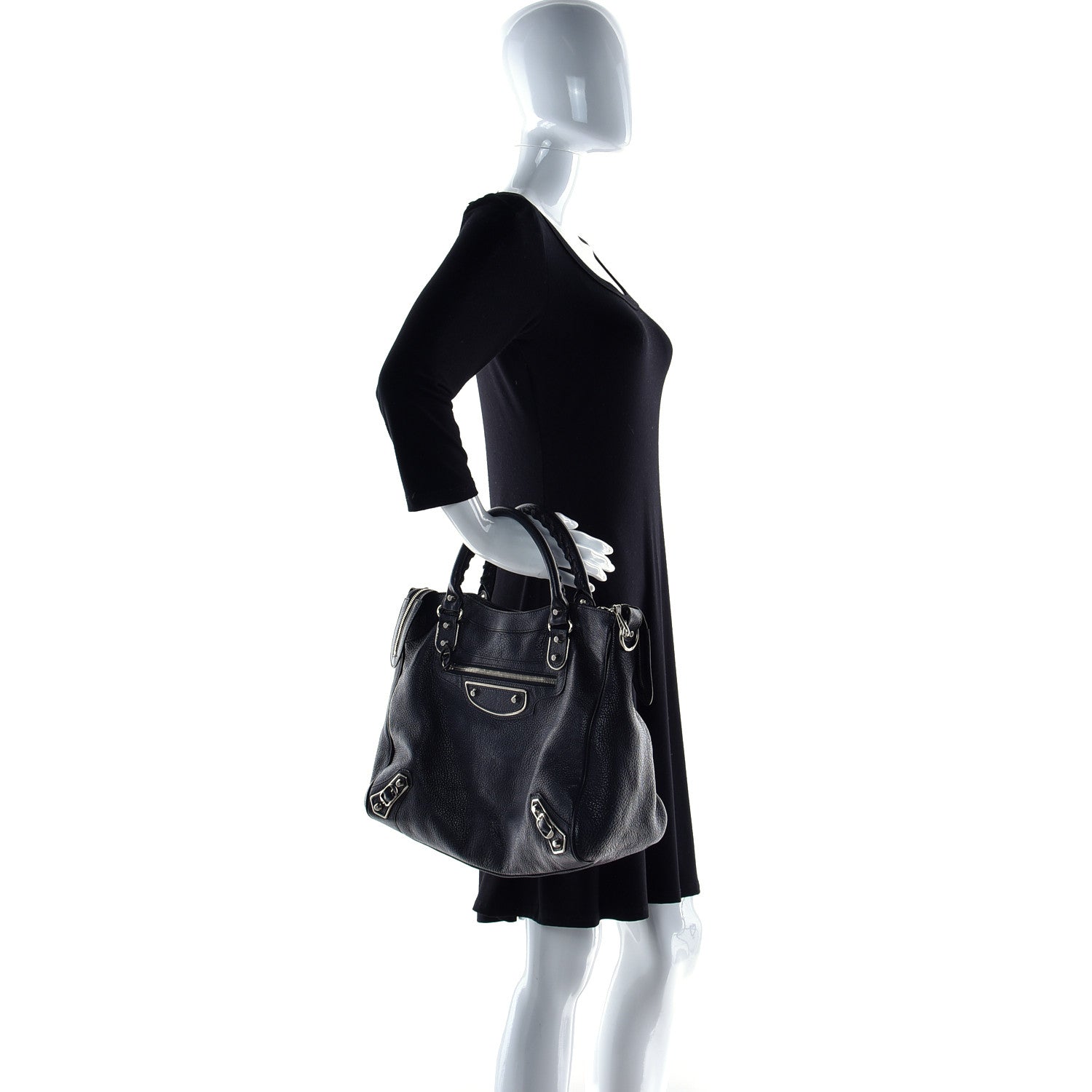 Balenciaga Chevre Silver Metallic Edge Hardware Velo Black