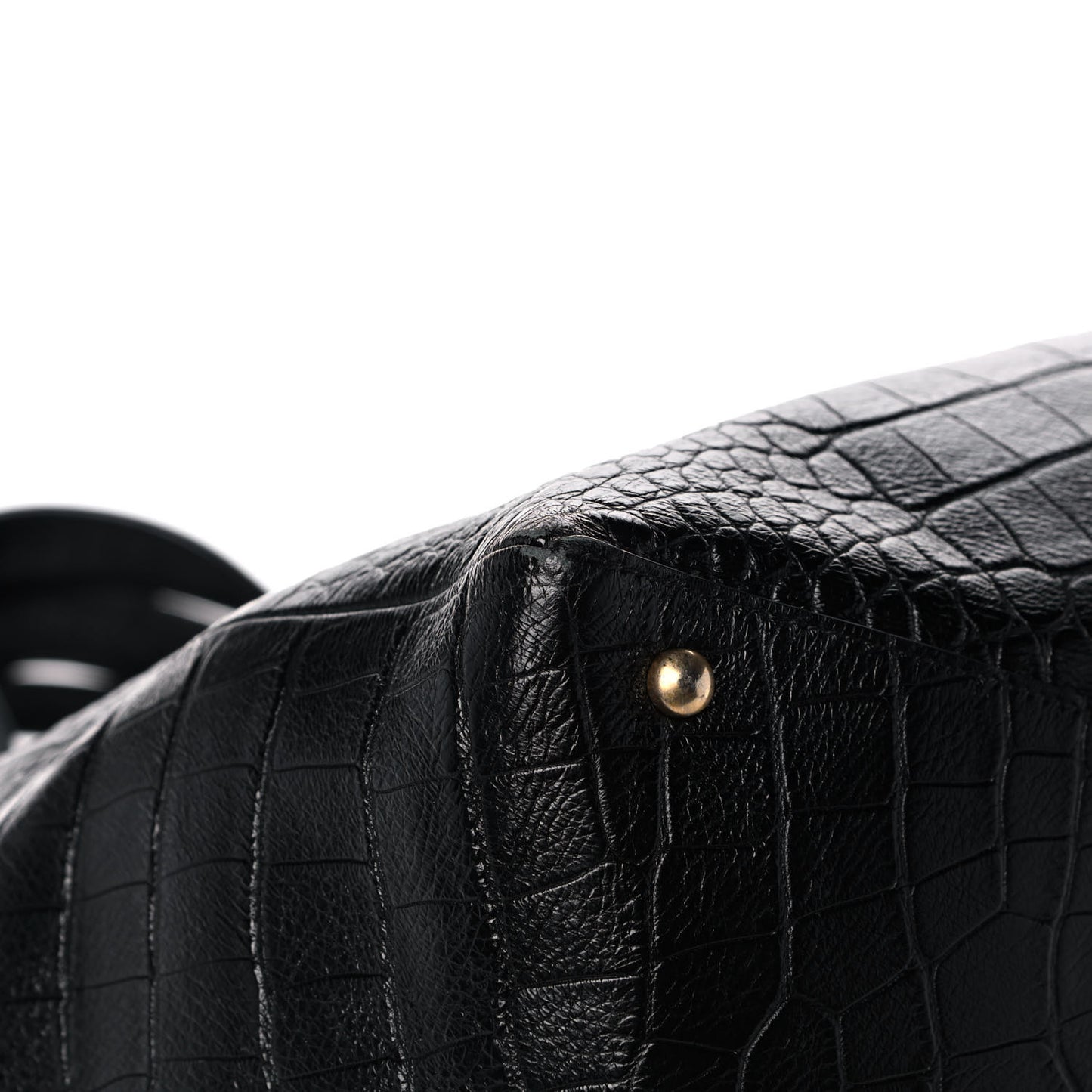 Calfskin Crocodile Embossed Large Cocodile Shopping Tote Black