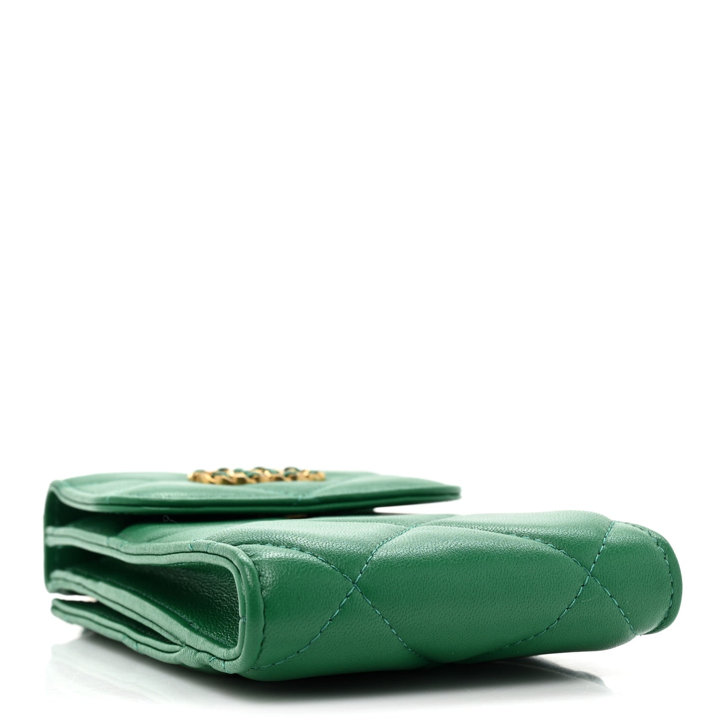 Lambskin Quilted Chanel 19 Phone Holder With Chain Green