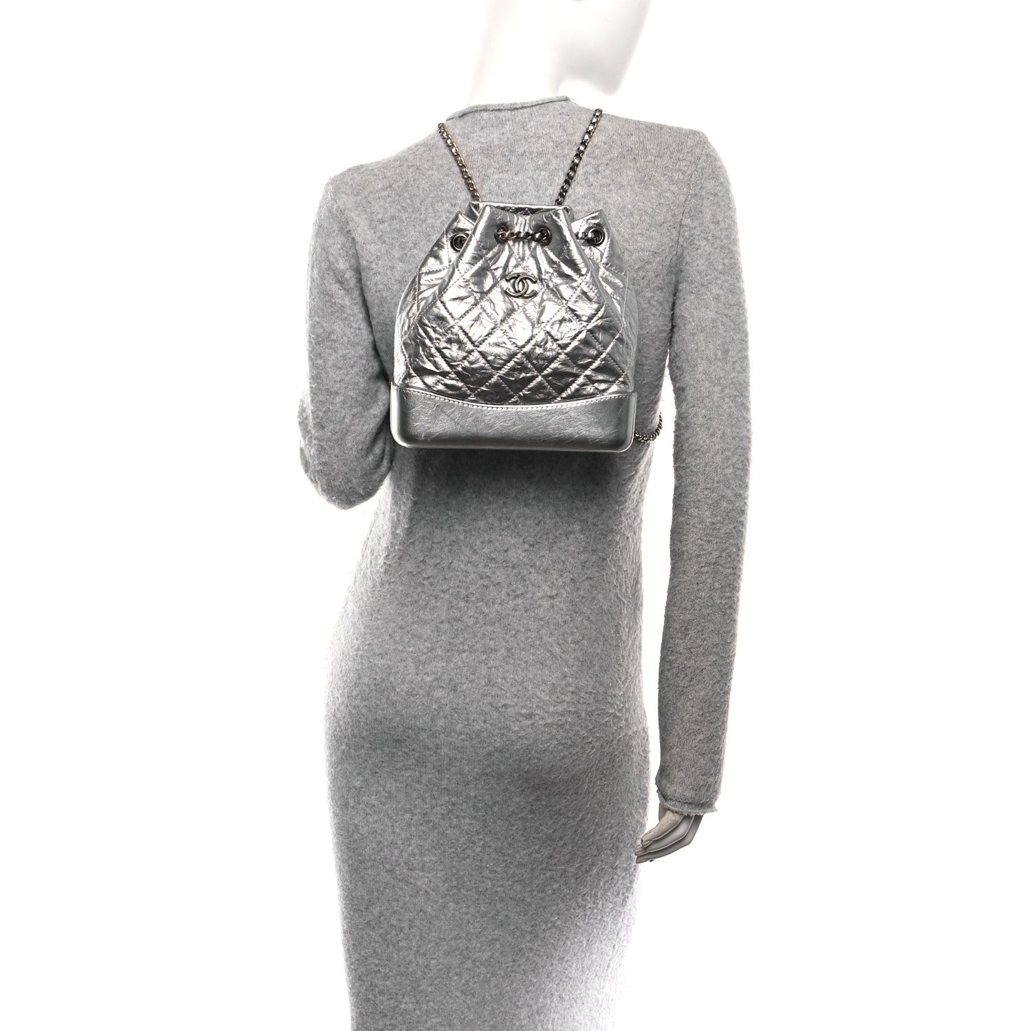 Chanel Metallic Crumpled Calfskin Quilted Small Gabrielle Backpack