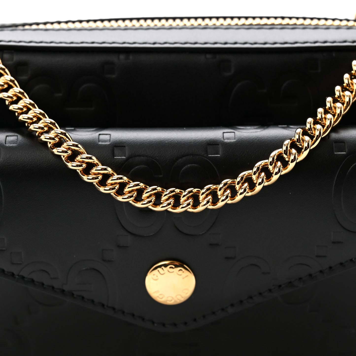 Calfskin GG Super Mini Debossed Chain Wallet Black