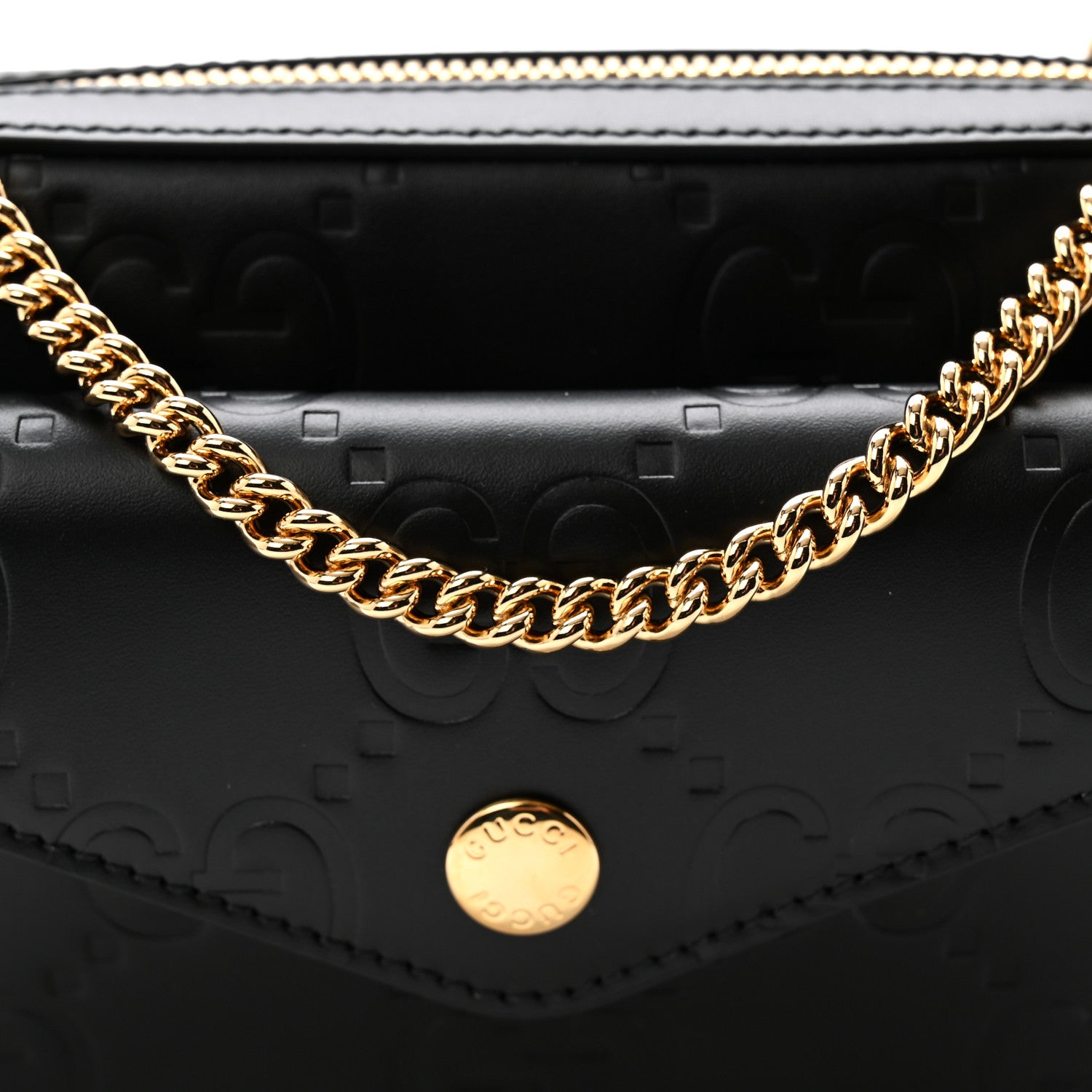 Gucci Calfskin GG Super Mini Debossed Chain Wallet Black 7 of 9