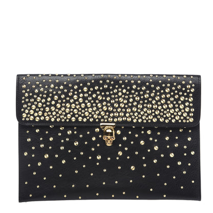 Alexander McQueen Calfskin Studded Skull Envelope Clutch Black 1 of 5