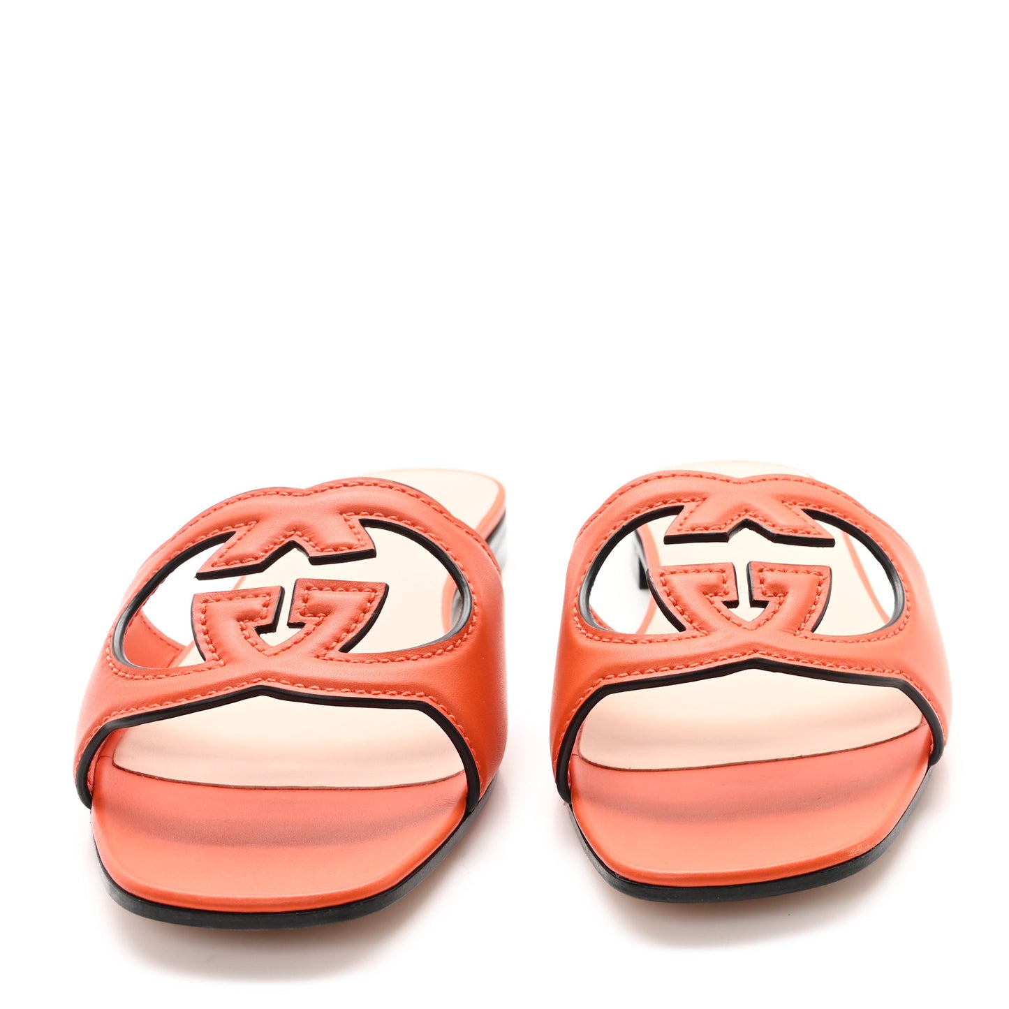Cosmos Softy Calfskin Interlocking G Cut Out Slide Sandals 41.5 Deep Orange