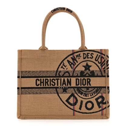 Christian Dior Canvas Jute Embroidered Medium Book Tote Black Beige 1 of 10