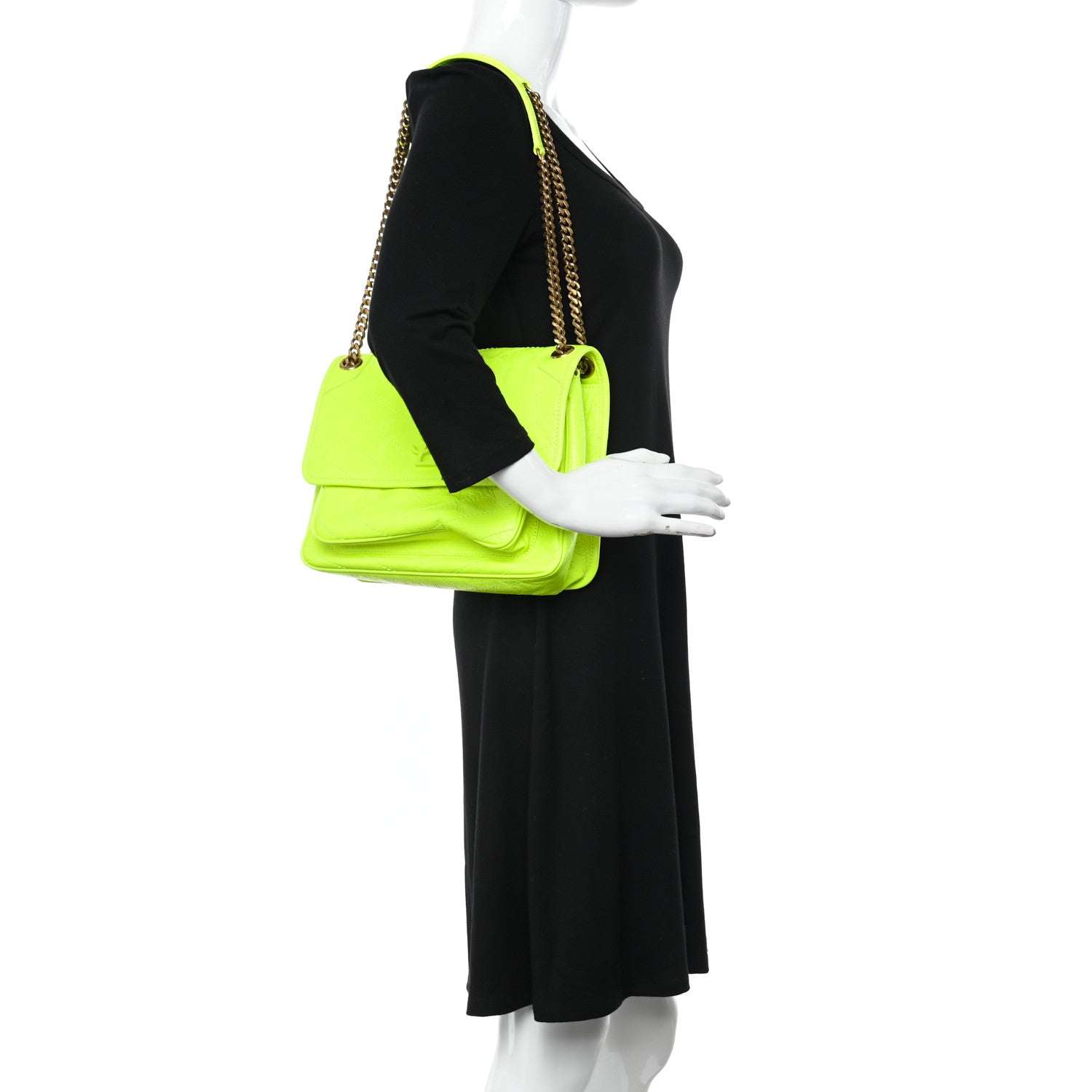 Saint Laurent Crinkled Calfskin Matelasse Monogram Medium Niki Chain Satchel Neon Yellow 2 of 10