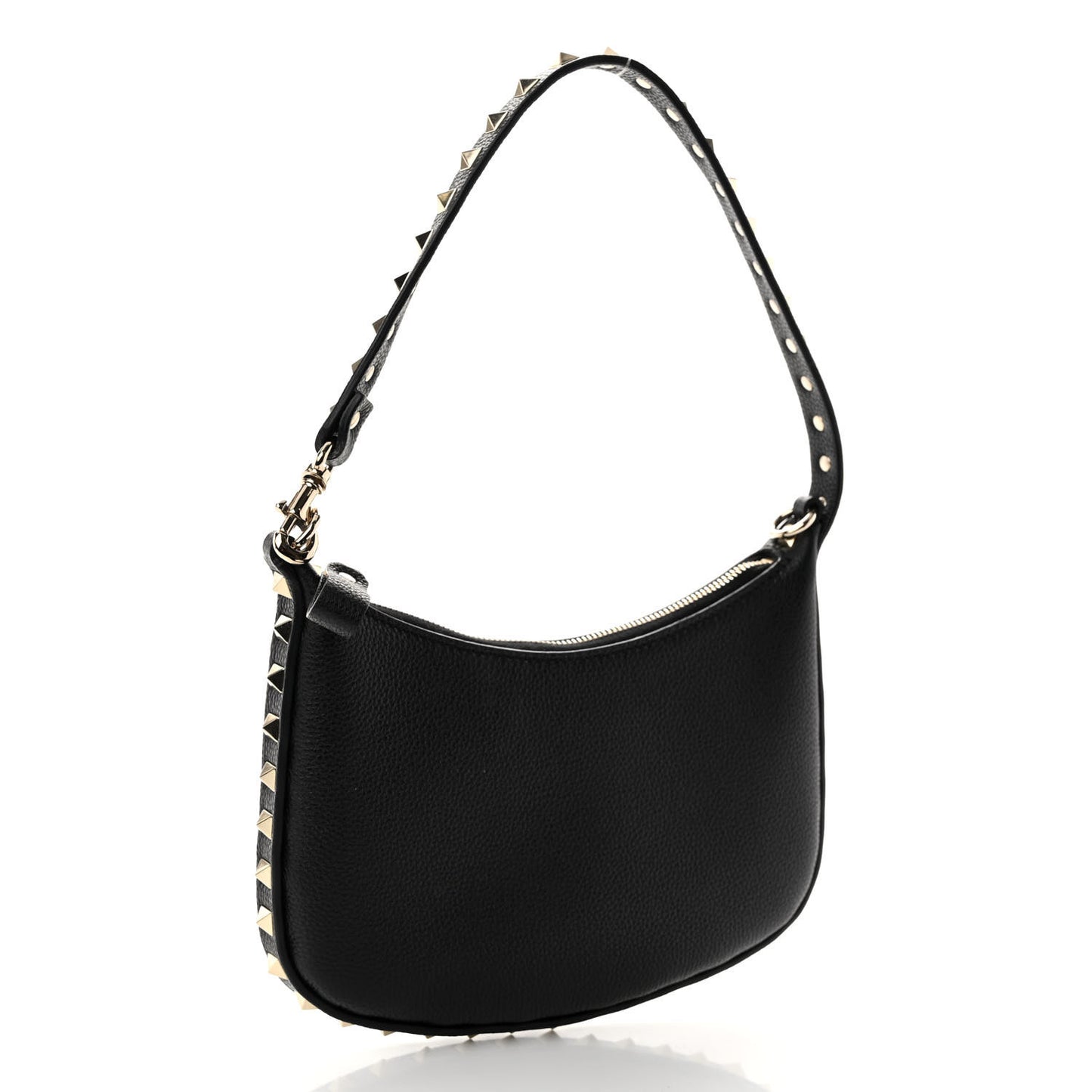 Grainy Calfskin Mini Rockstud Hobo Black