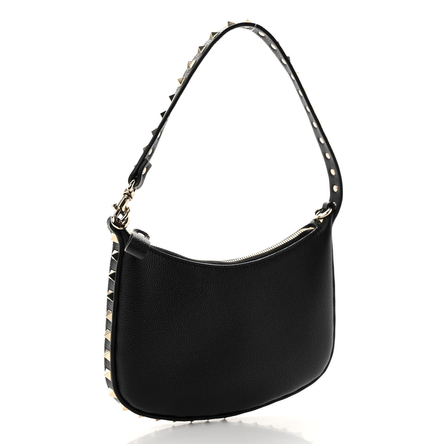 Valentino Garavani Grainy Calfskin Mini Rockstud Hobo Black 3 of 9