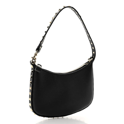 Valentino Garavani Grainy Calfskin Mini Rockstud Hobo Black 3 of 9