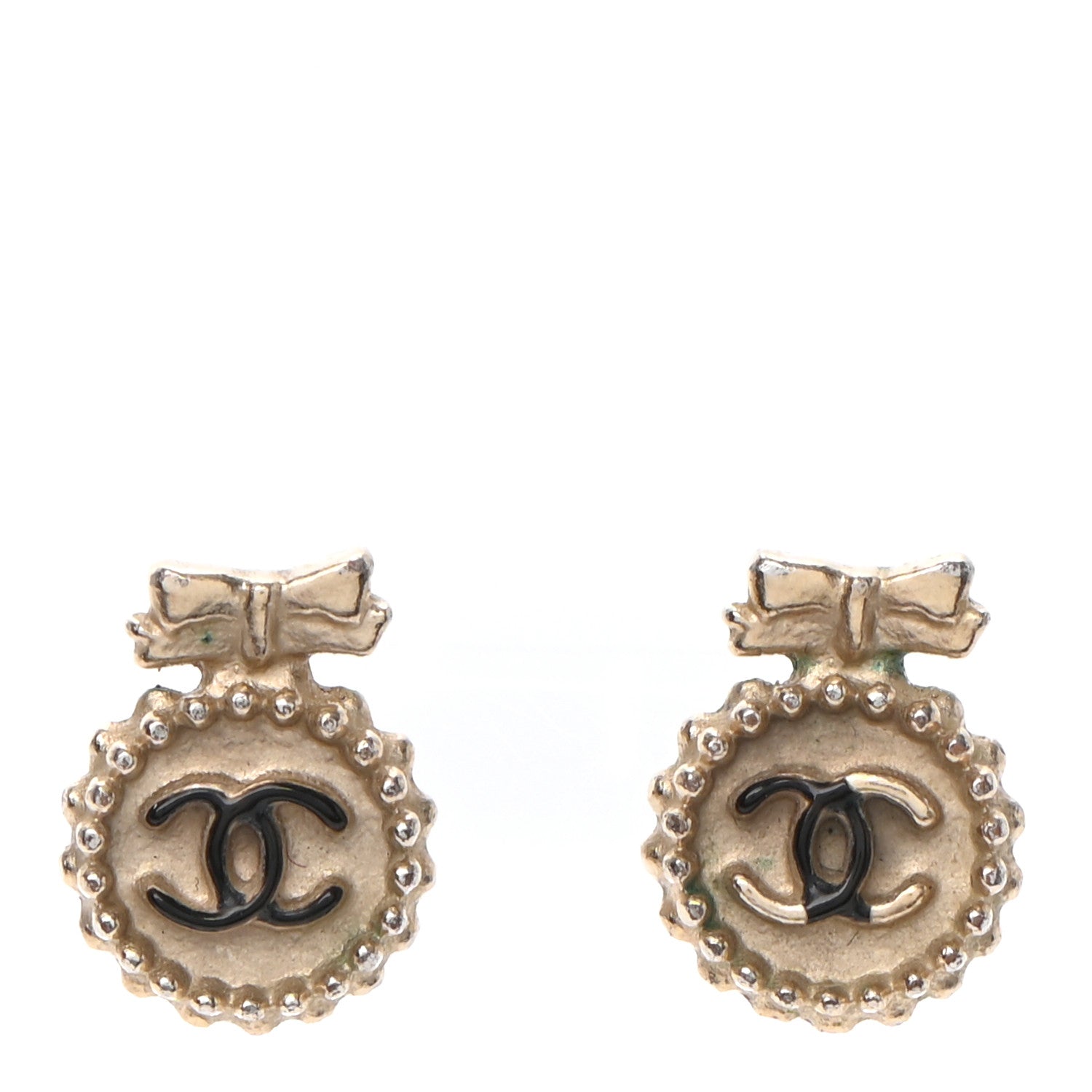 Chanel CC Bow Earrings Black Gold 1 of 3