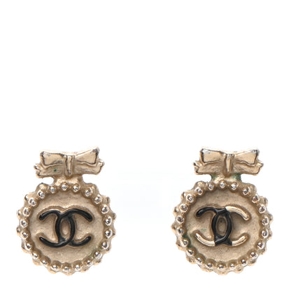 Chanel CC Bow Earrings Black Gold 1 of 3