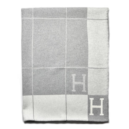 Hermes Wool Cashmere Avalon III Blanket Ecru Gris Clair 1 of 4
