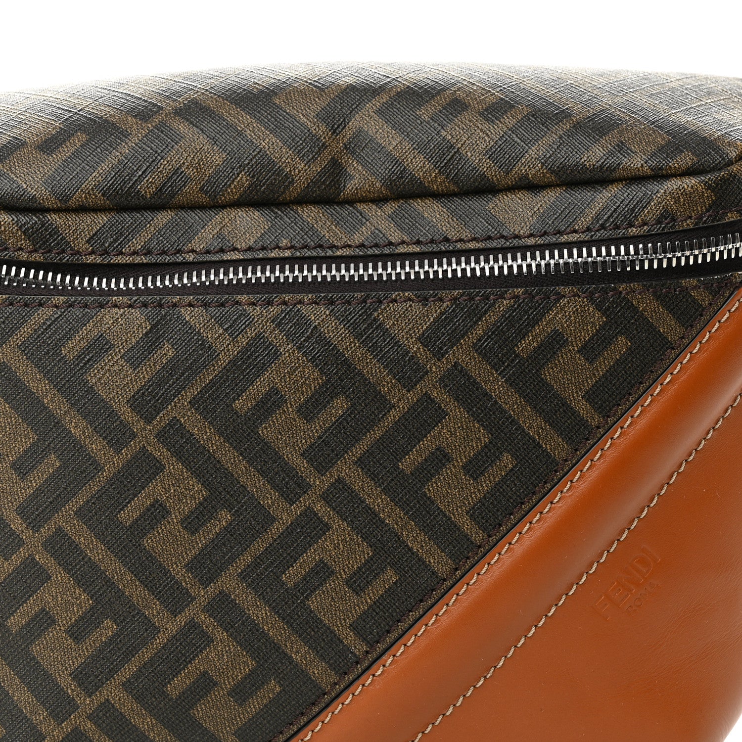 Fendi Glazed Fabric Vitello King FF 1974 Diagonal Belt Bag Tobacco Moro Cuoio 8 of 10