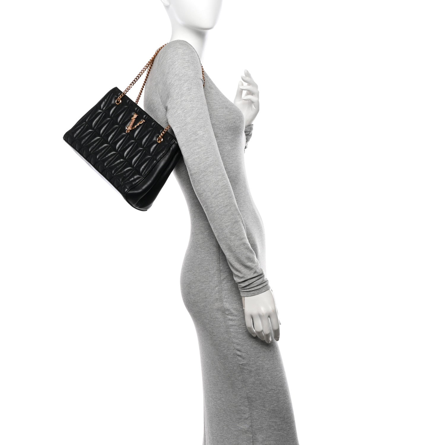 Versace Nappa Barocco Quilted Small Virtus V Chain Shoulder Bag Black 2 of 11
